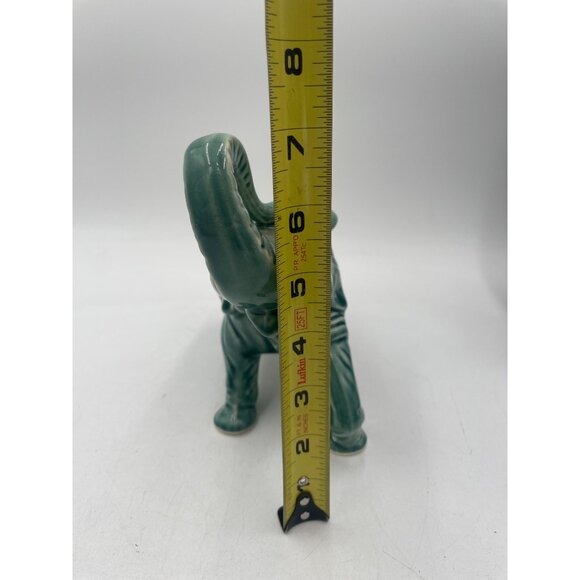Vintage Glossy Celedon Green Ceramic Elephant Figurine With Trunk Up Good Luck - Picture 8 of 8